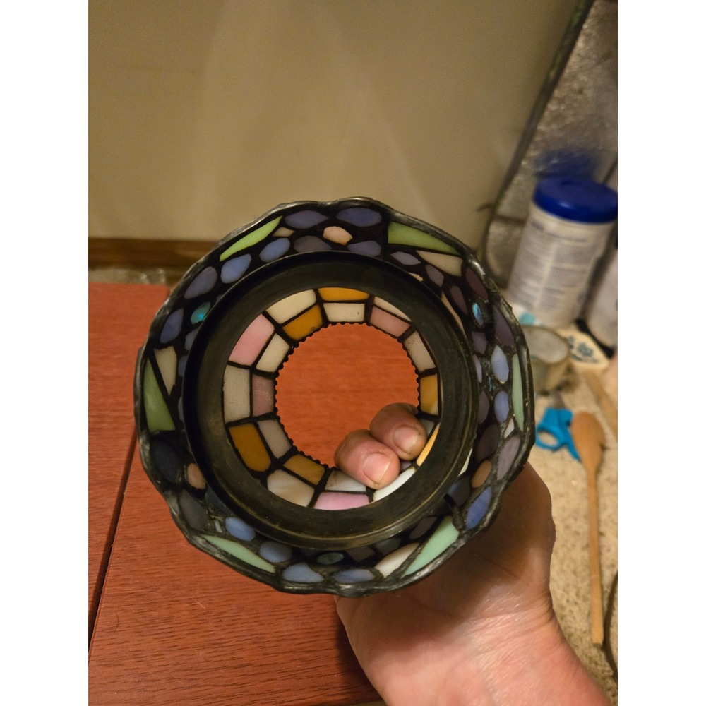 Vintage Stained Glass Lamp Shade Floral Pastel Mosaic Leaded Glass Small Shade - Picture 6 of 12
